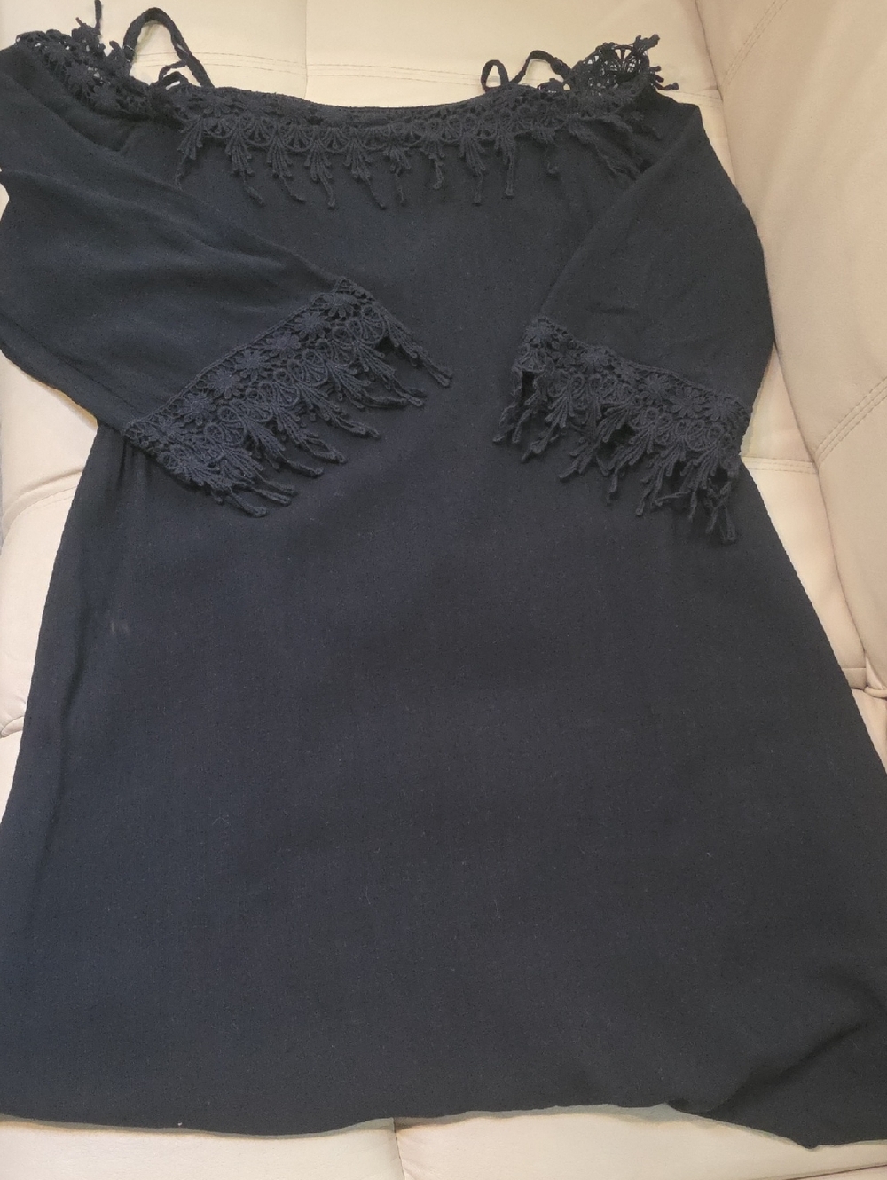 Kensie Black Off-Shoulder Dress with Crochet Trim